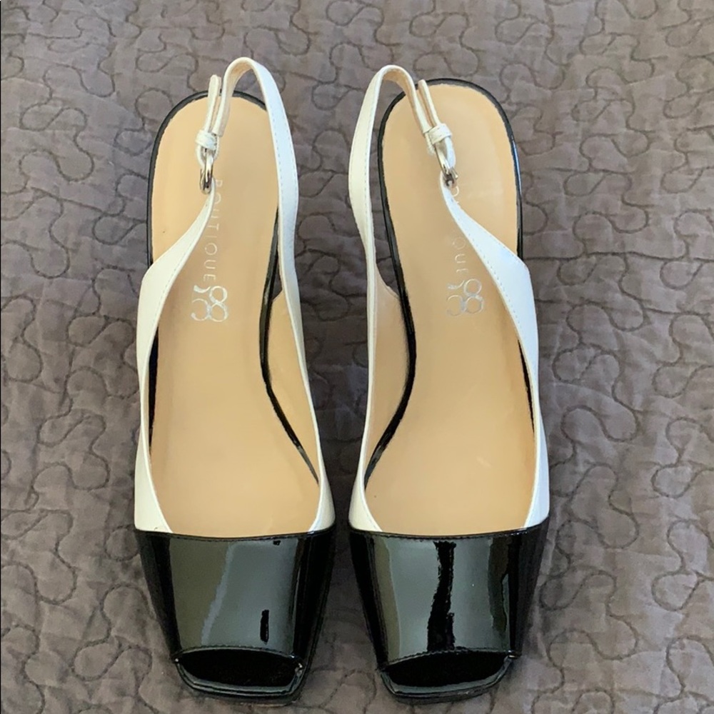 Boutique58 Black and White Leather Heels